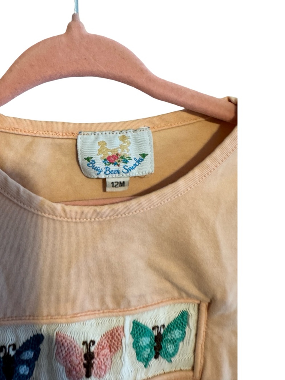 Busy Bees Smocks Pink Butterfly Hand Smocked Shirt Girls Size 12M Boutique Top - Picture 3 of 5